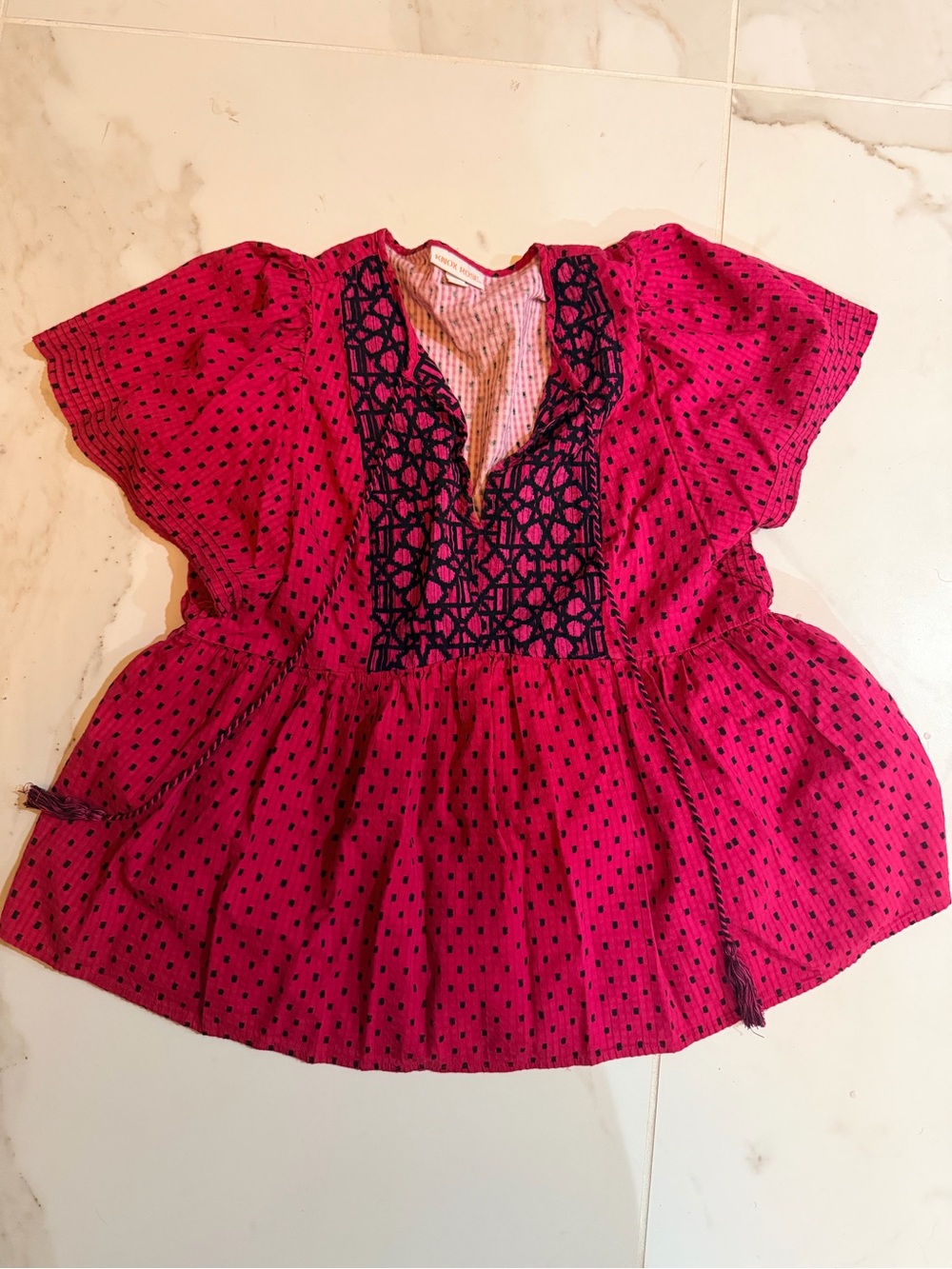Knox Rose Fuchsia Dress with Navy Embroidered Yoke